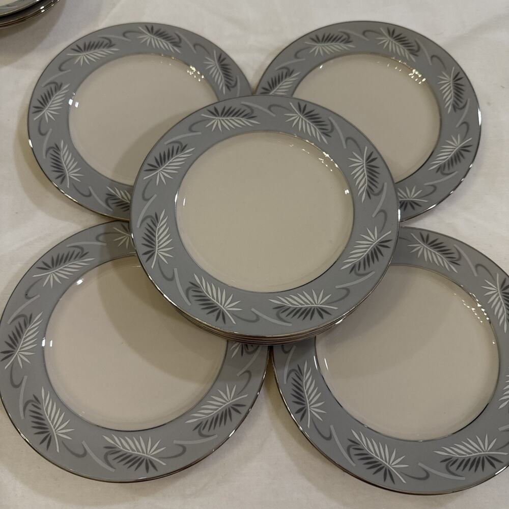 Flintridge China California Continental Gray W/Feathers 6” Bread Plates 10 Total